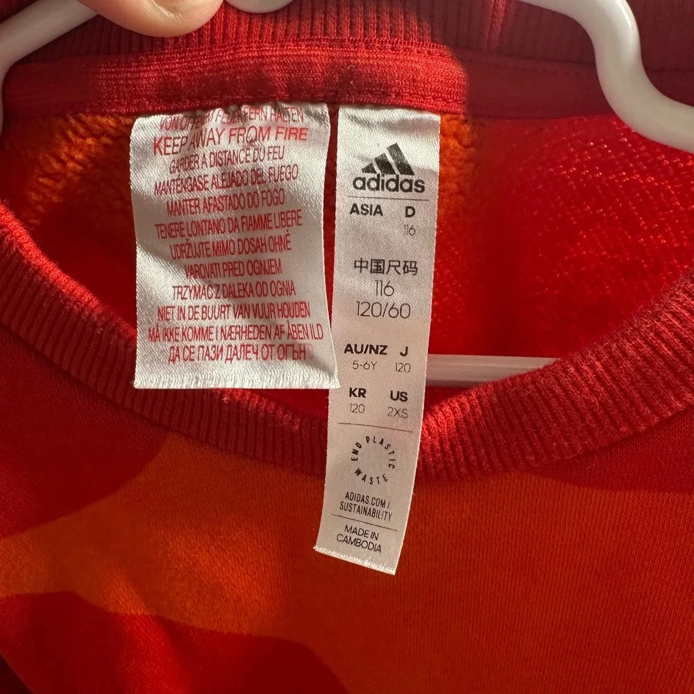 Adidas Marimekko Girls Red Orange Laine Wave Sweatshirt Dress Size‎ 5-6Y 2XS